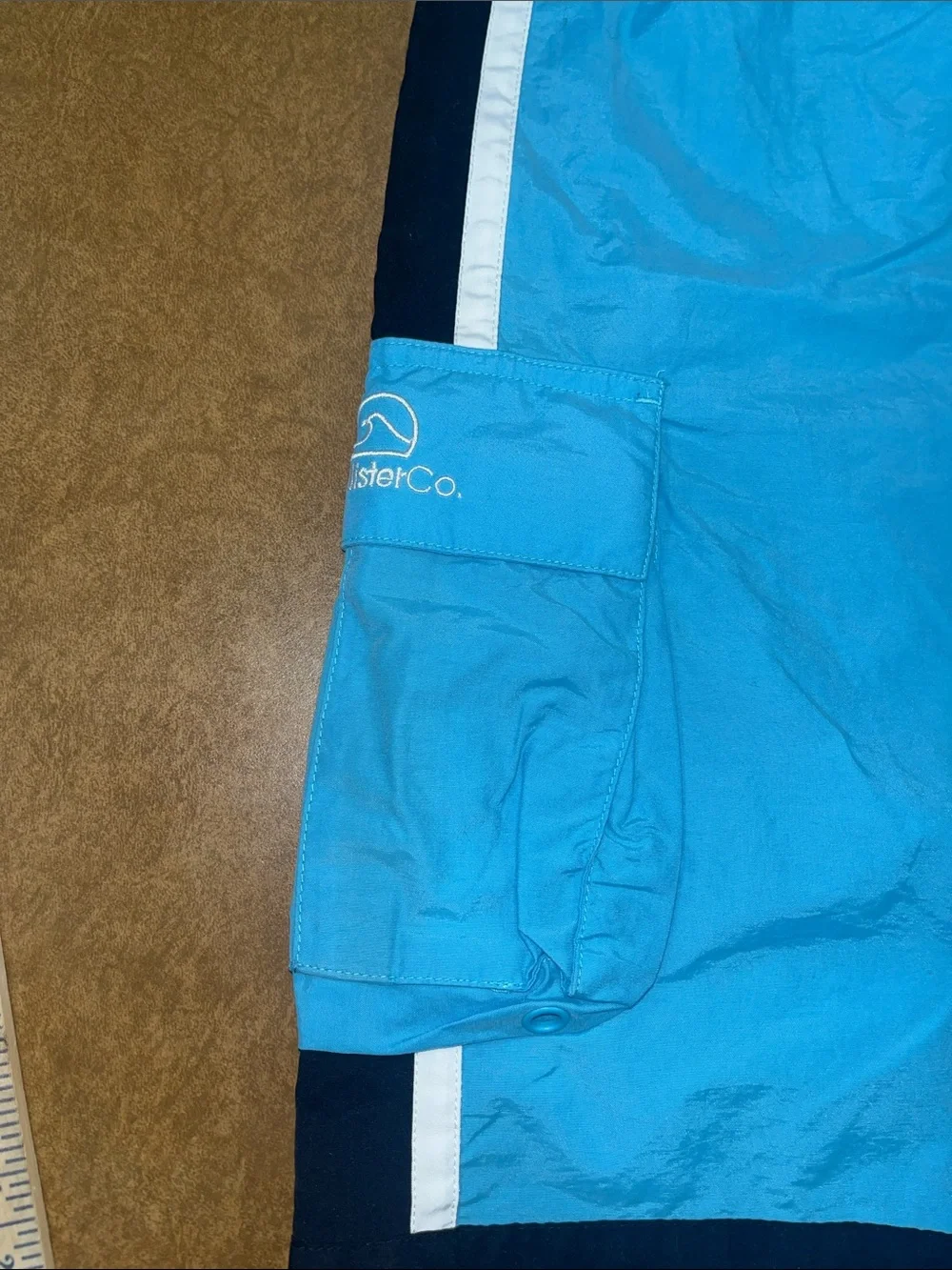 NWT • Hollister Men's Navy Swim Board Shorts with Light Blue Trim • Size Large